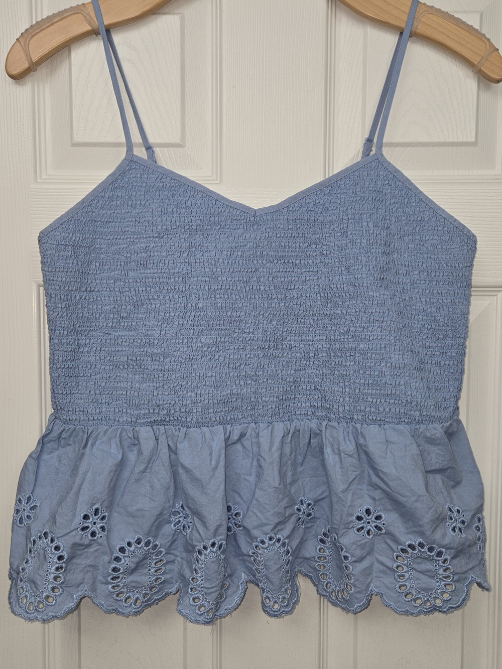 No Boundaries Light Blue Smocked Eyelet Peplum Cami Top Size XXXL 21 Adjustable